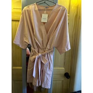 Blueming Pink Textured V-Neck Tie Waist Romper Short Sleeve Pocket Sunsuit S